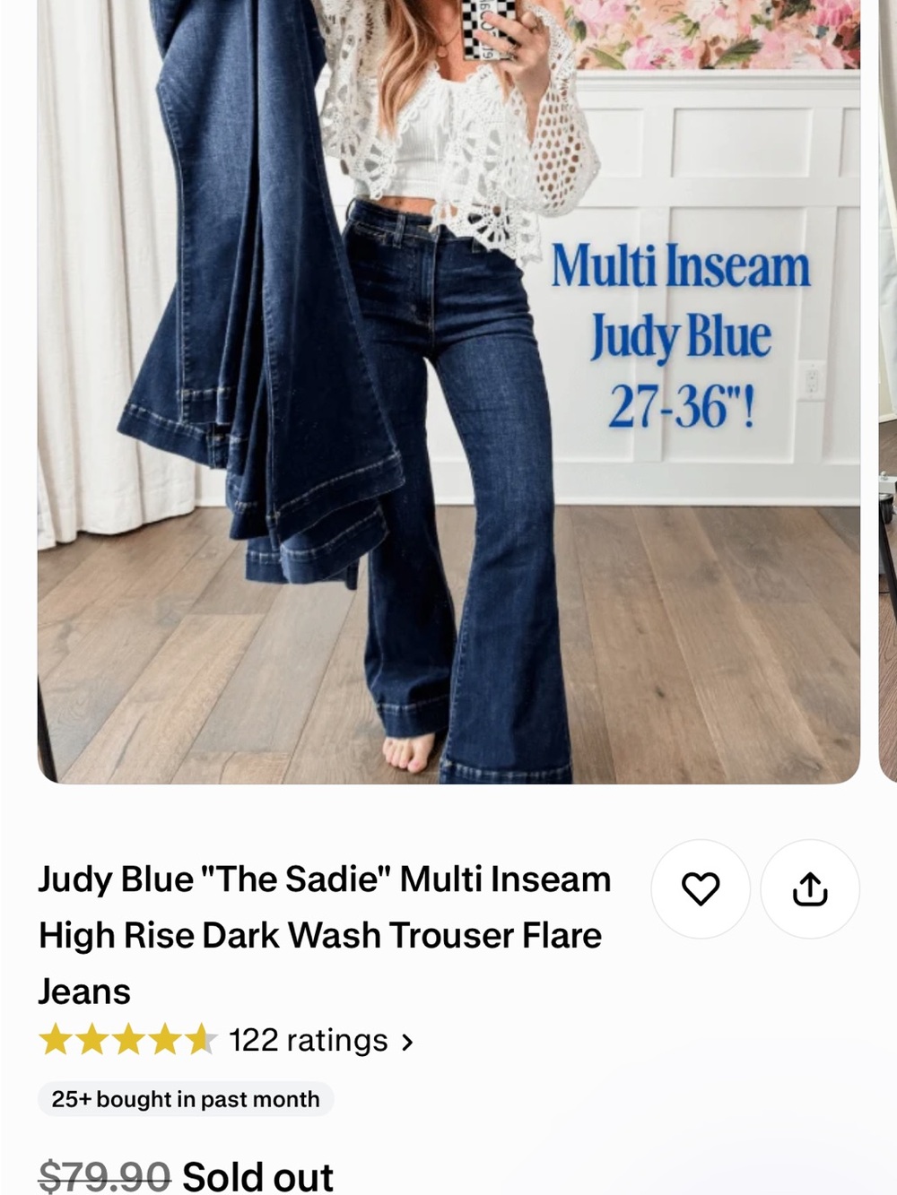 Judy Blue The Sadie High Rise Flare Jeans Blue Size 11 short inseam NWT